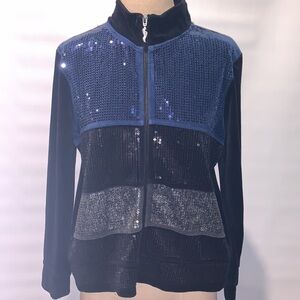 Onque Petite velour zip up jacket with sequin front, Petite Large